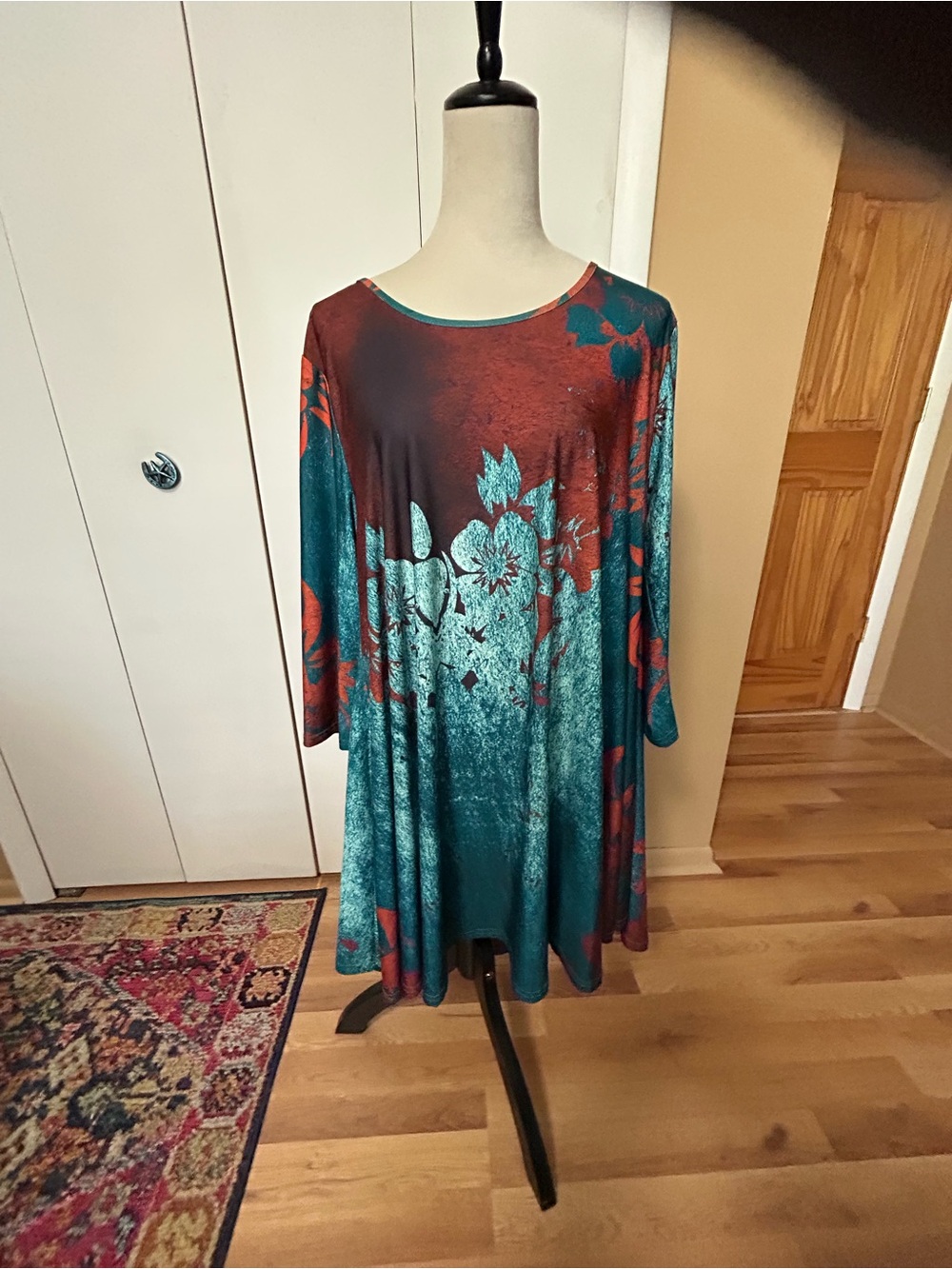 Simply Southern Teal and Rust Floral Swing Dress